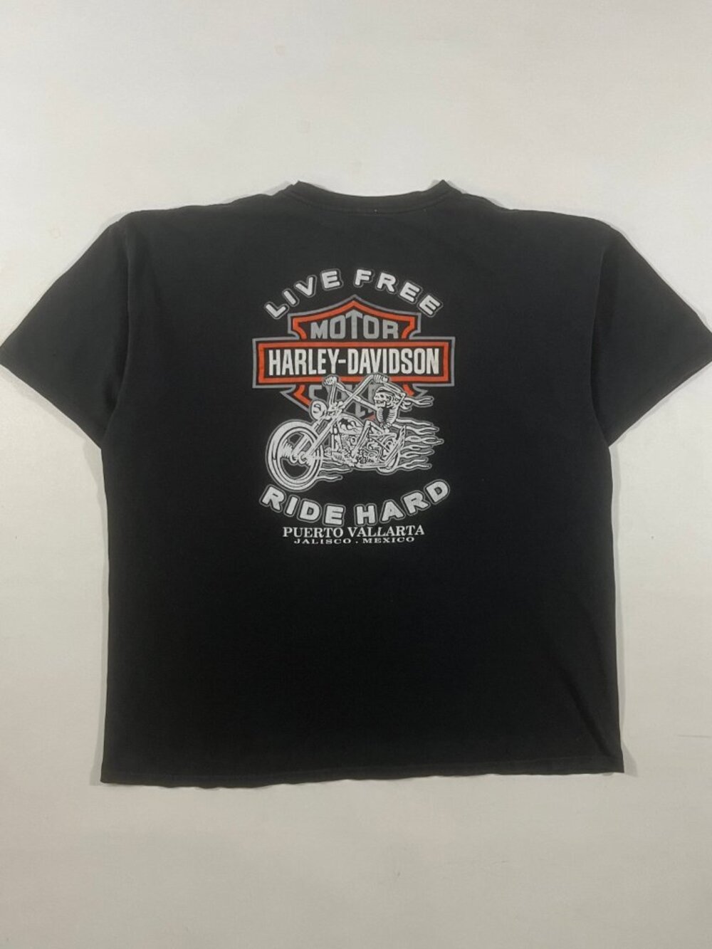 Vintage Harley-Davidson Puerto Vallarta Mexico Live Free Ride Hard Skeleton Bik…